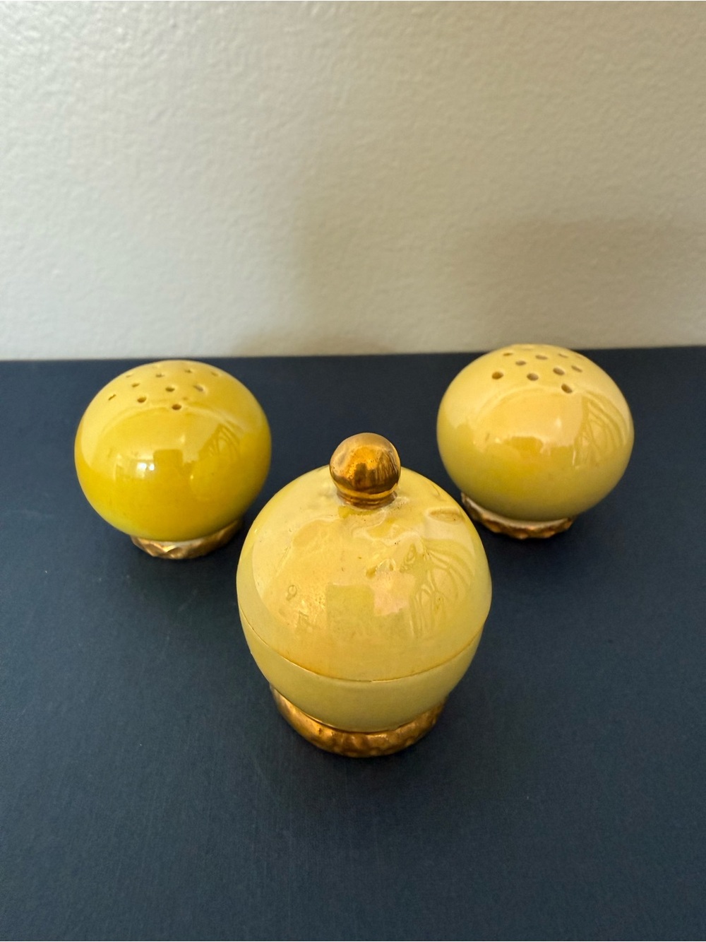 ANTIQUE MINIATURE CRUET SET SALT / PEPPER & LIDDED MUSTARD POT